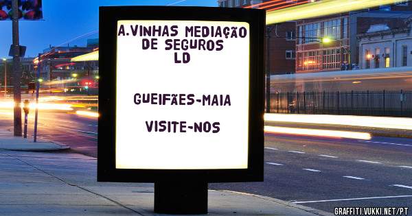 A.VINHAS MEDIAÇÃO DE SEGUROS LDª
                
                GUEIFÃES-MAIA


                     VISITE-NOS