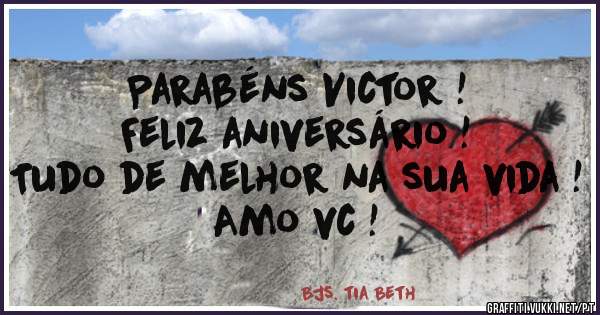 Parabéns Victor ! 
Feliz aniversário ! 
Tudo de melhor na sua vida ! 
Amo vc ! 