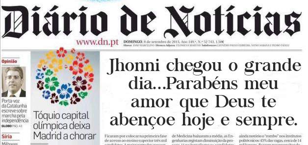 Jhonni chegou o grande dia...Parabéns meu amor que Deus te abençoe hoje e sempre.