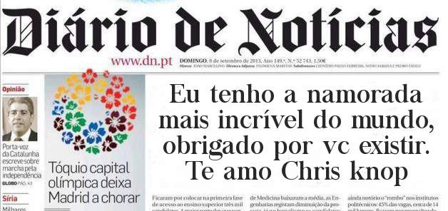 Eu tenho a namorada mais incrível do mundo, obrigado por vc existir.
Te amo Chris knop