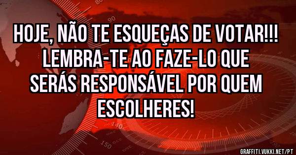 Hoje, não te esqueças de votar!!!
Lembra-te ao faze-lo que serás responsável por quem escolheres!