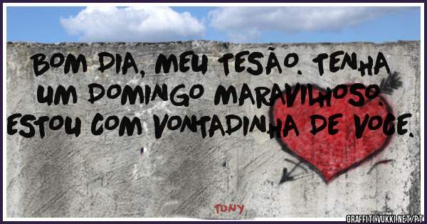 BOM DIA, MEU TESÃO. TENHA UM DOMINGO MARAVILHOSO. ESTOU COM VONTADINHA DE VOCE.