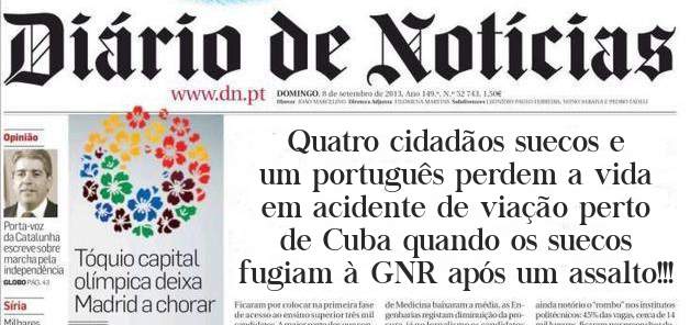 Quatro cidadãos suecos e um português perdem a vida em acidente de viação perto de Cuba quando os suecos fugiam à GNR após um assalto!!!