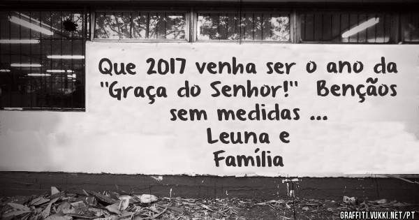 Que 2017 venha ser o ano da ''Graça do Senhor!''  Bençãos sem medidas ...
                     Leuna e Família
