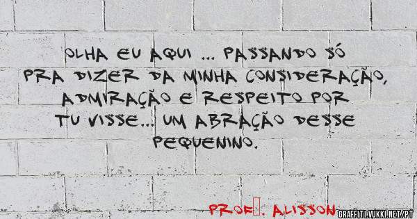 Olha Eu aqui ... passando só pra dizer da minha consideração, admiração e respeito por Tu visse... Um abração desse pequenino.
