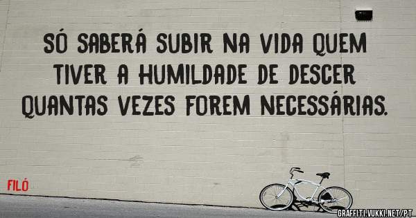 Só saberá subir na vida quem tiver a humildade de descer quantas vezes forem necessárias.