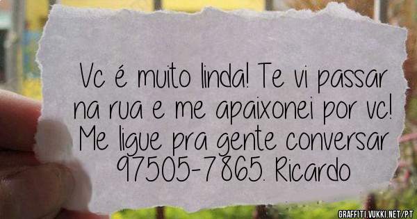 Vc é muito linda! Te vi passar na rua e me apaixonei por vc! Me ligue pra gente conversar 97505-7865. Ricardo