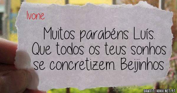 Muitos parabéns Luís.
Que todos os teus sonhos se concretizem. Beijinhos 