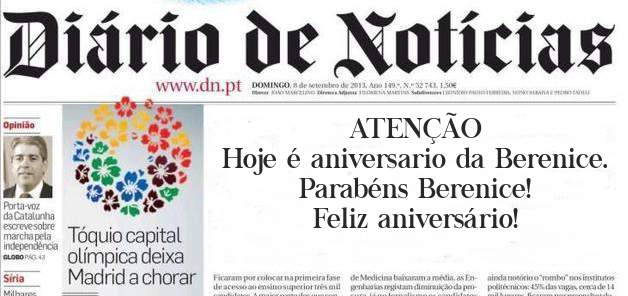 ATENÇÃO 
Hoje é aniversario da Berenice.
Parabéns Berenice!
Feliz aniversário!