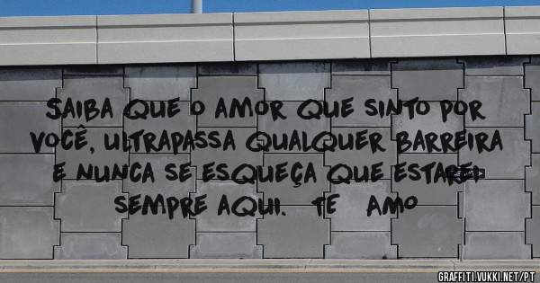 Saiba que o amor que sinto por você, ultrapassa qualquer barreira e nunca se esqueça que estarei sempre aqui.   TE   AMO