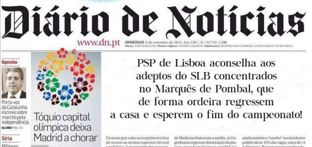 PSP de Lisboa aconselha aos adeptos do SLB concentrados no Marquês de Pombal, que de forma ordeira regressem a casa e esperem o fim do campeonato!