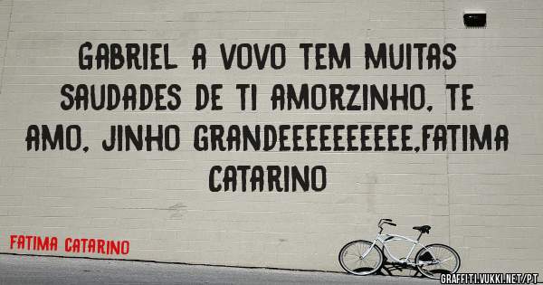 Gabriel a vovo tem muitas saudades de ti amorzinho, te amo, jinho grandeeeeeeeeee,Fatima Catarino
