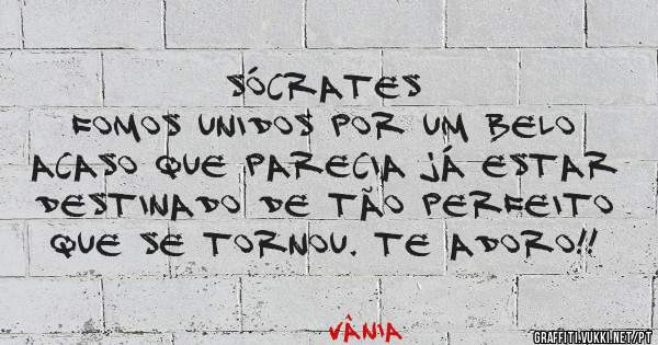 Sócrates
Fomos unidos por um belo acaso que parecia já estar destinado de tão perfeito que se tornou. Te adoro!!