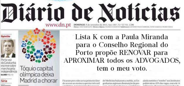 Lista K com a Paula Miranda para o Conselho Regional do Porto propõe RENOVAR para APROXIMAR todos os ADVOGADOS, tem o meu voto.