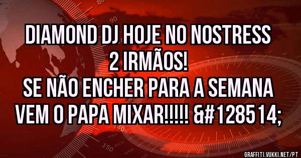Diamond Dj hoje no Nostress 2 Irmãos! 
Se não encher para a semana vem o papa mixar!!!!! 😂