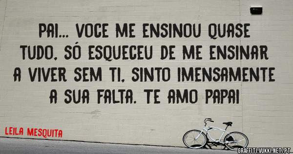 Pai... voce me ensinou quase tudo, só esqueceu de me ensinar a viver sem ti, sinto imensamente a sua falta. Te amo papai
