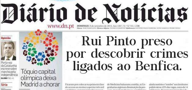 Rui Pinto preso por descobrir crimes ligados ao Benfica.