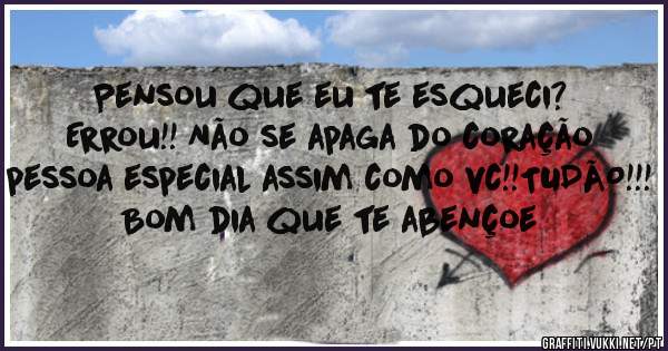Pensou que eu te esqueci? Errou!! Não se apaga do coração pessoa especial assim como vc!!TUDÃO!!!  Bom dia que te abençoe 