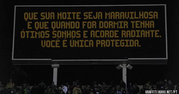 QUE SUA NOITE SEJA MARAVILHOSA E QUE QUANDO FOR DORMIR TENHA ÓTIMOS SONHOS E ACORDE RADIANTE. 
VOCÊ É ÚNICA PROTEGIDA. 