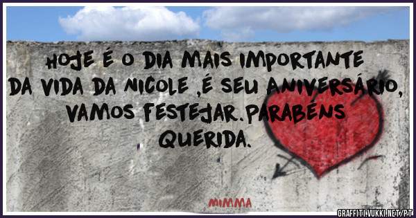 Hoje é o dia mais importante da vida da Nicole ,é seu Aniversário, vamos festejar.Parabéns Querida.