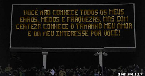 Você não conhece todos os meus erros, medos e fraquezas, mas com certeza conhece o tamanho meu amor e do meu interesse por você!
