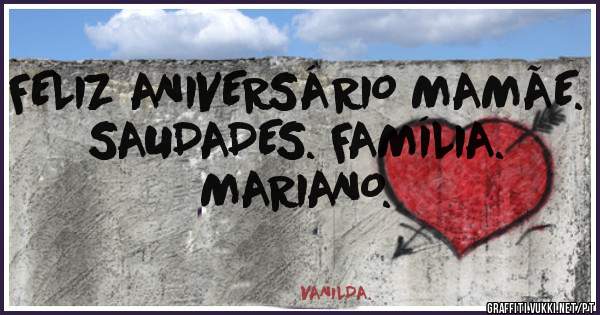 FELIZ ANIVERSÁRIO MAMÃE.
SAUDADES. FAMÍLIA. MARIANO. 
