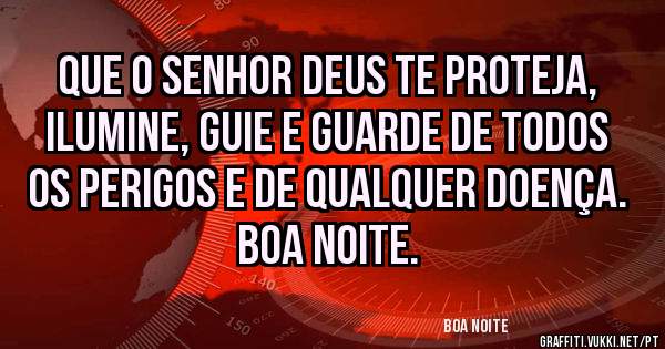 Que o Senhor Deus te proteja, ilumine, guie e guarde de todos os perigos e de qualquer doença.
Boa Noite.


