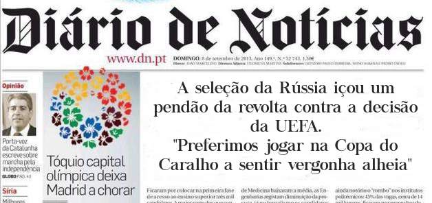 A seleção da Rússia içou um pendão da revolta contra a decisão da UEFA. 
''Preferimos jogar na Copa do Caralho a sentir vergonha alheia'' 