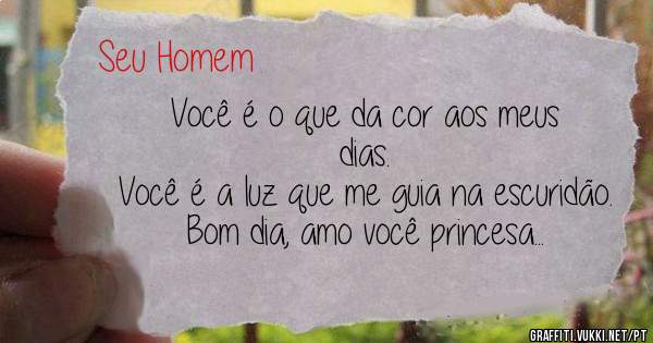 Você é o que da cor aos meus dias.
Você é a luz que me guia na escuridão.
Bom dia, amo você princesa...
