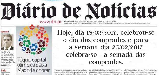 Hoje, dia 18/02/2017, celebrou-se o dia dos comprades e para a semana dia 25/02/2017 celebra-se   a semada das comprades.