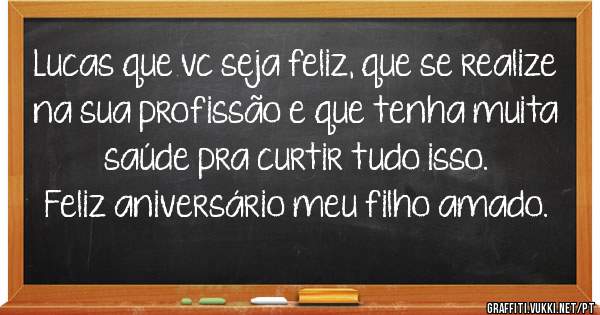 Lucas que vc seja feliz, que se realize na sua profissão e que tenha muita saúde pra curtir tudo isso.
Feliz aniversário meu filho amado.