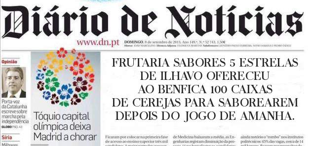 FRUTARIA SABORES 5 ESTRELAS  DE ILHAVO OFERECEU AO BENFICA 100 CAIXAS DE CEREJAS PARA SABOREAREM DEPOIS DO JOGO DE AMANHA.