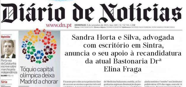Sandra Horta e Silva, advogada com escritório em Sintra, anuncia o seu apoio à recandidatura da atual Bastonaria Drª Elina Fraga