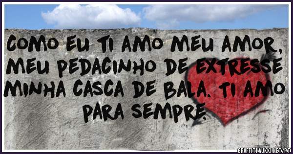 Como eu ti amo meu amor, meu pedacinho de extresse minha casca de bala. Ti amo para sempre.