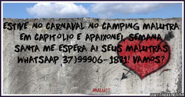 ESTIVE NO CARNAVAL NO CAMPING MALUTRA EM CAPITÓLIO E APAIXONEI, SEMANA SANTA ME ESPERA AI SEUS MALUTRAS WHATSAAP 37)99906-1821! VAMOS?