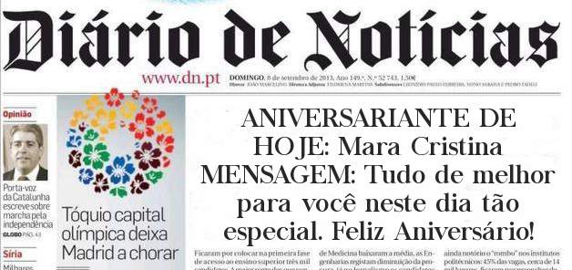 ANIVERSARIANTE DE HOJE: Mara Cristina 
MENSAGEM: Tudo de melhor para você neste dia tão especial. Feliz Aniversário!
