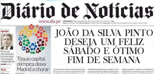 JOÃO DA SILVA PINTO 
DESEJA UM FELIZ SÁBADO E ÓTIMO FIM DE SEMANA
