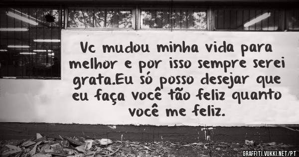 Vc mudou minha vida para melhor e por isso sempre serei grata.Eu só posso desejar que eu faça você tão feliz quanto você me feliz. 