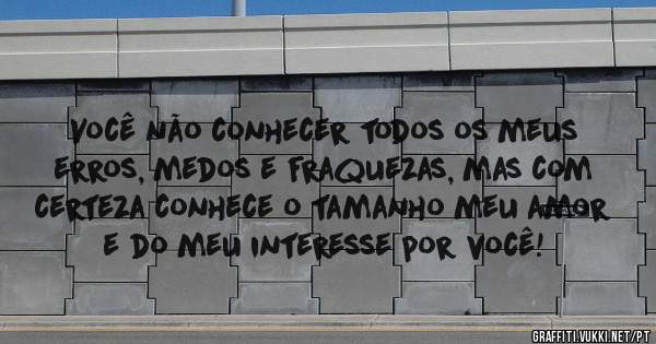 Você não conhecer todos os meus erros, medos e fraquezas, mas com certeza conhece o tamanho meu amor e do meu interesse por você!