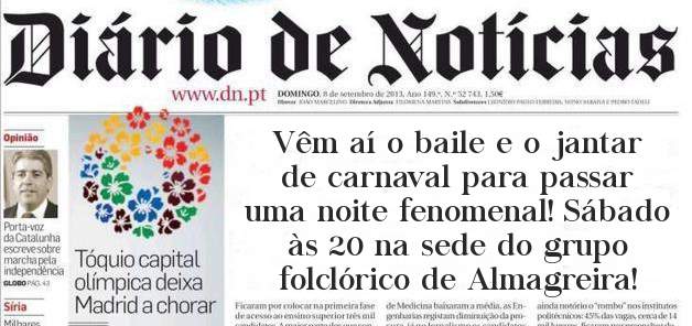 Vêm aí o baile e o jantar de carnaval para passar uma noite fenomenal! Sábado às 20 na sede do grupo folclórico de Almagreira! 