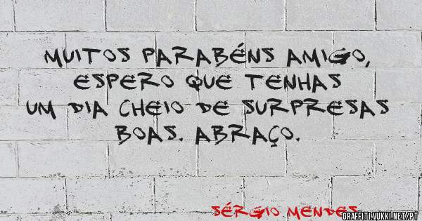 Muitos parabéns amigo, espero que tenhas um dia cheio de surpresas boas. Abraço. 