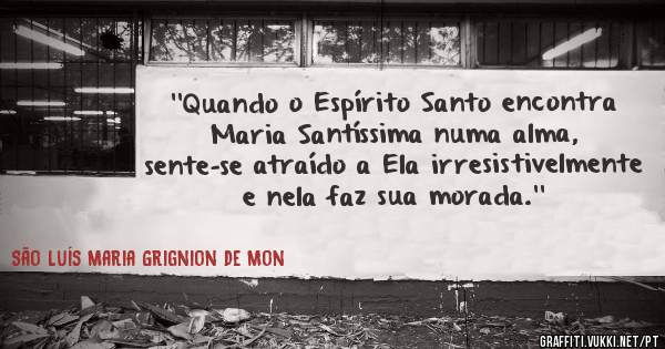 ''Quando o Espírito Santo encontra Maria Santíssima numa alma, sente-se atraído a Ela irresistivelmente e nela faz sua morada.''