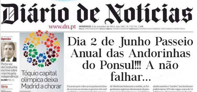 Dia 2 de Junho Passeio Anual das Andorinhas do Ponsul!!! A não falhar...