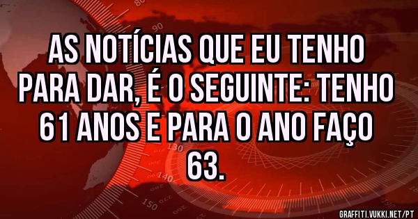 As notícias que eu tenho para dar, é o seguinte: tenho 61 anos e para o ano faço 63.
