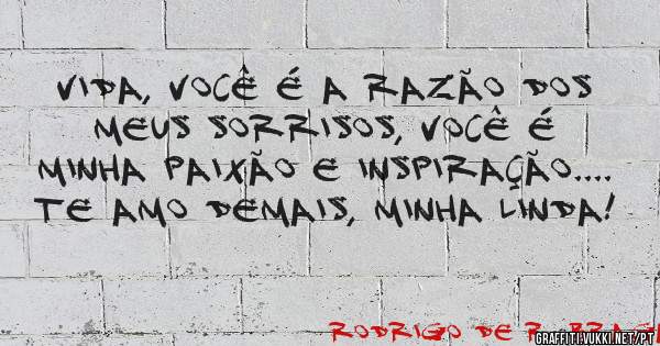 Vida, você é a razão dos meus sorrisos, você é minha paixão e inspiração....
Te amo demais, minha linda!