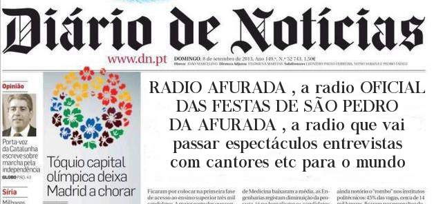 RADIO AFURADA , a radio OFICIAL DAS FESTAS DE SÃO PEDRO DA AFURADA , a radio que vai passar espectáculos entrevistas com cantores etc para o mundo