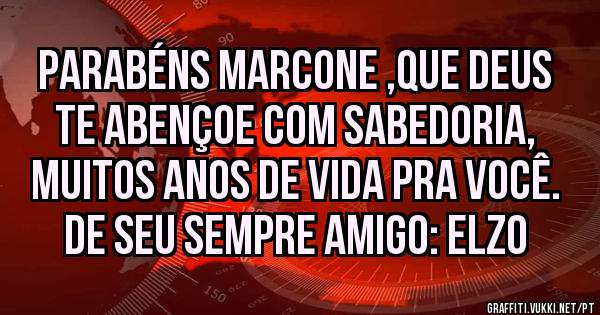 Parabéns Marcone ,que Deus te abençoe com sabedoria, muitos anos de vida pra você.
De seu sempre amigo: Elzo
