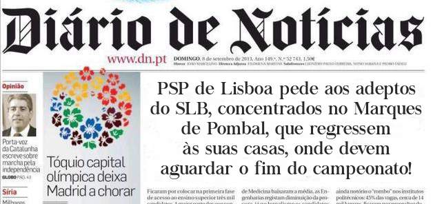 PSP de Lisboa pede aos adeptos do SLB, concentrados no Marques de Pombal, que regressem às suas casas, onde devem aguardar o fim do campeonato!