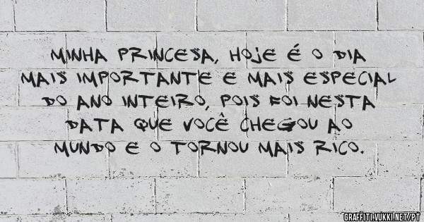 Minha princesa, hoje é o dia mais importante e mais especial do ano inteiro, pois foi nesta data que você chegou ao mundo e o tornou mais rico.