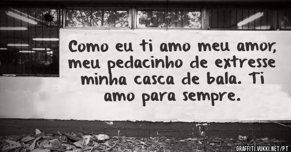 Como eu ti amo meu amor, meu pedacinho de extresse minha casca de bala. Ti amo para sempre.
